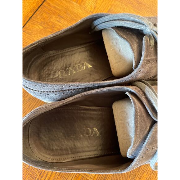 Prada suede Brogues Oxford lace up shoes gray size 10.5 - Picture 6 of 10